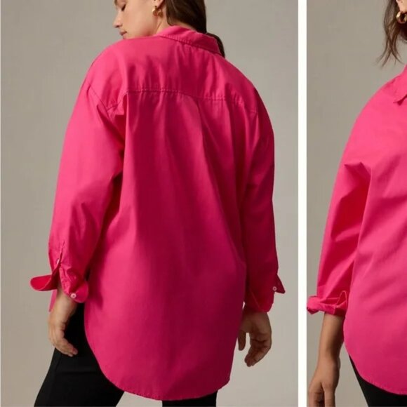 ANTHROPOLOGIE x MAEVE The Bennet Button Down Shirt Cotton Hot Pink Medium - Picture 3 of 13